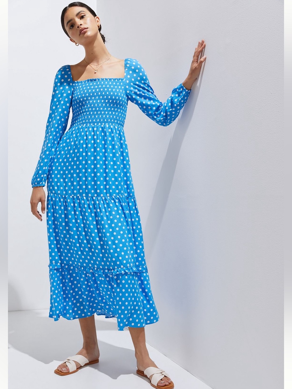 Anthropologie Dolan Left Coast Bright Blue Polka Dot Maxi Dress